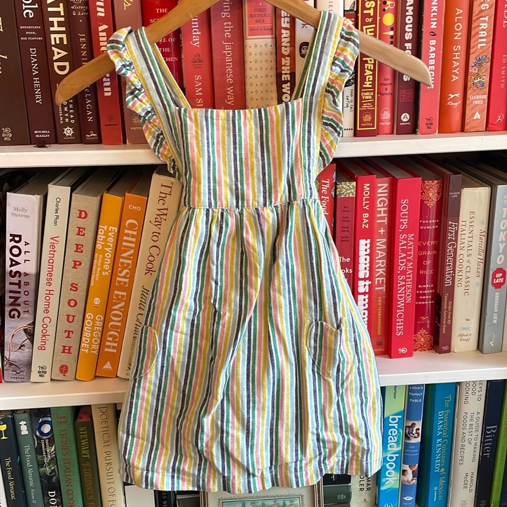 BABY BODEN Woven Pinafore Rainbow Dress 3-4T